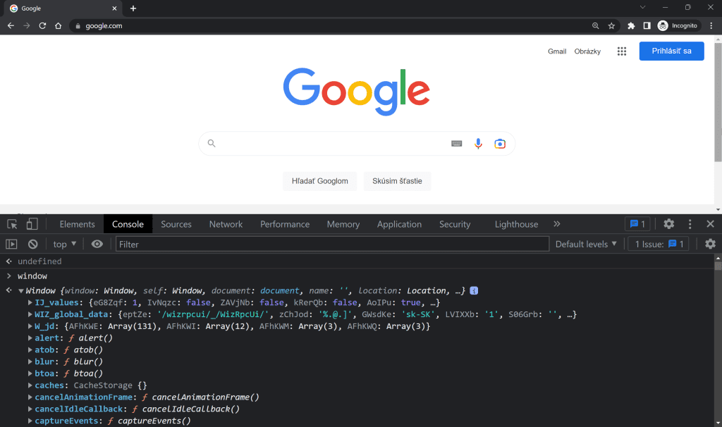 Chrome browser with Chrome Developer Tools open